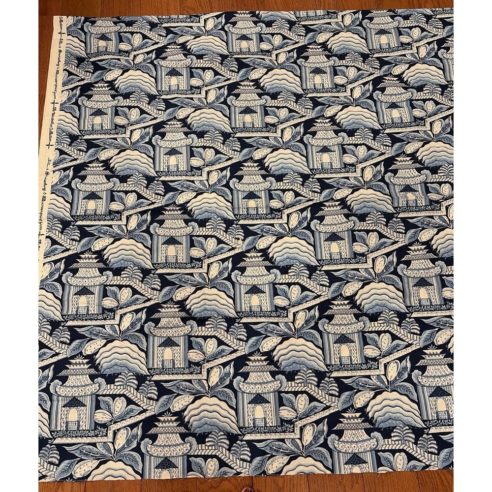 Brunschwig Fils Marlboro 1805-7 Winterthur Chinoiserie Navy Fabric ~3 Yds 55"W
